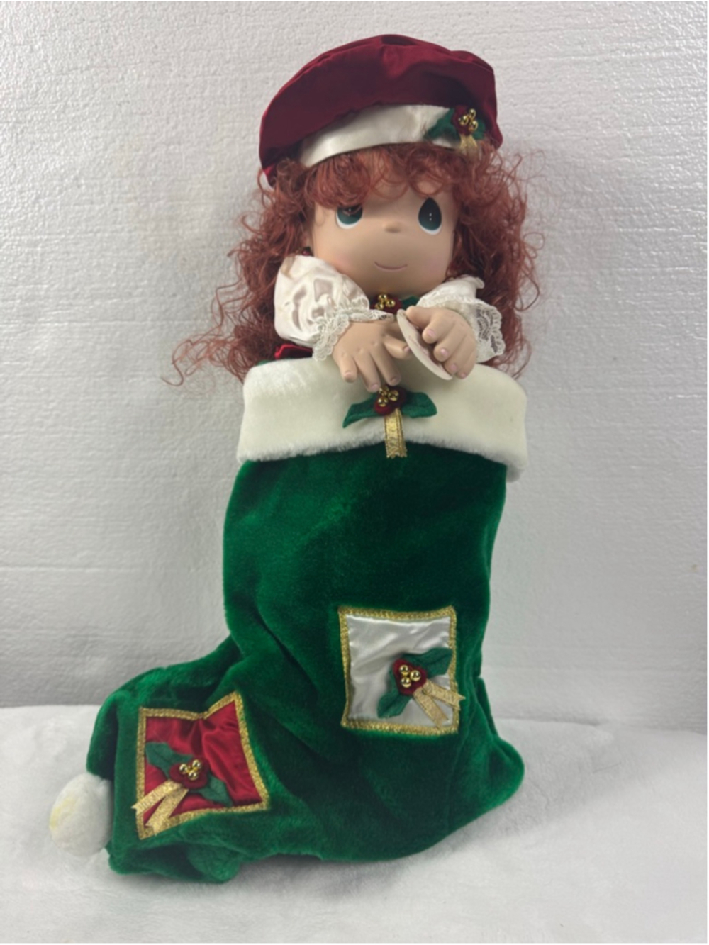 Girls Precious Moments Holly Doll Christmas Stocking Green Red One Size